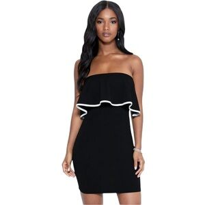Bebe dress strapless bodice ruffle dress black XS